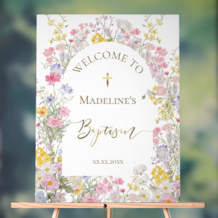 Baptism watercolor meadow flowers acrylic sign