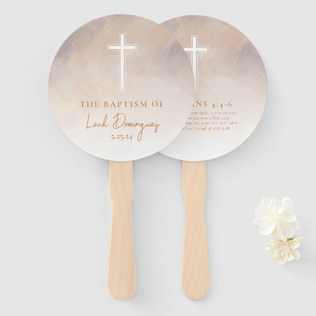 Baptism Watercolor Pastel Purple Neutral Hand Fans (Front and Back)