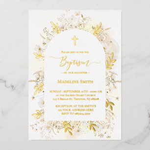 Baptism watercolor white yellow flowers