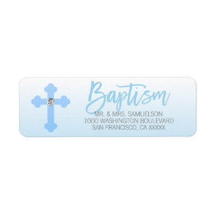 Baptism White Blue Cross BOY Return Address
