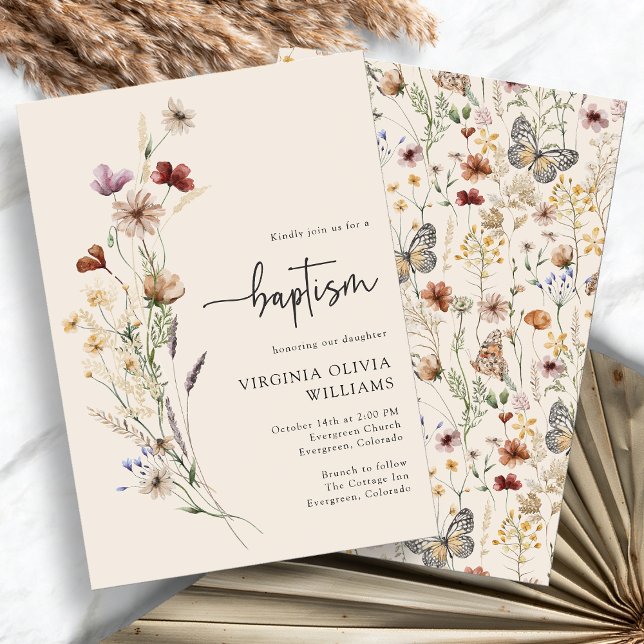 Baptism Wildflowers Invitation (Baptism Watercolor Boho Wildflowers Invitation by Painted Paperie
)