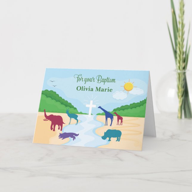 Baptism with Animals in River Personalise Name Card (Front)
