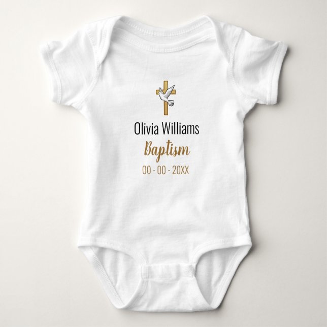 Baptism with Cross and Dove Keepsake Baby Bodysuit (Front)