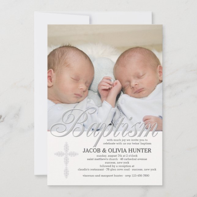 Baptism Word Silver Photo Invitation (Front)