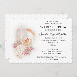 Baptismal Baby Girl Pink Flowers Invitation