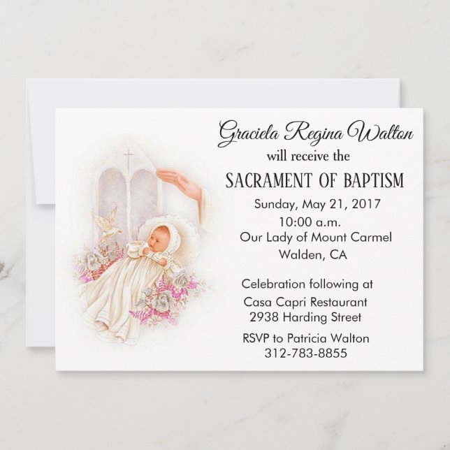 Baptismal Baby Girl Pink Flowers Invitation (Front)