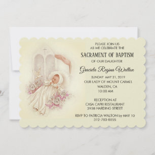 Baptismal Baby Girl Pink Flowers Invitation