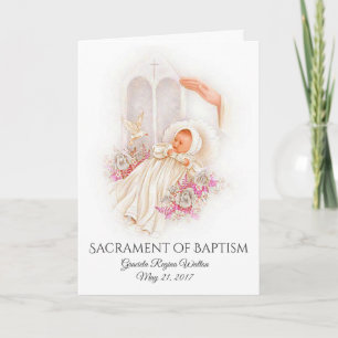 Baptismal Baby Girl Pink Flowers Invitation Card