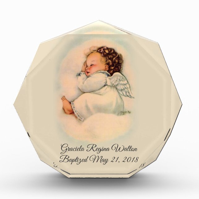Baptismal Vintage Baby Girl Angel Photo Block (Front)