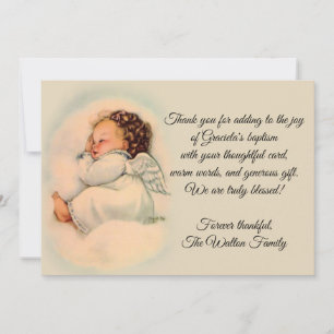 Baptismal Vintage Baby Girl Angel Thank You Card
