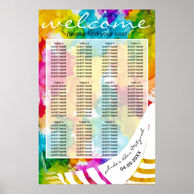 Bar an Bat Mitzvah Colourful Tallit Seating Chart (Front)