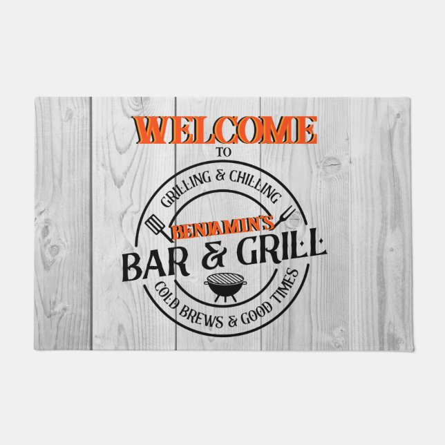 Bar and Grill | Personalised Grill Chef Doormat (Front)
