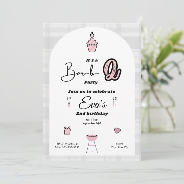 Bar-b-2 Pink Birthday Invitation (Standing Front)