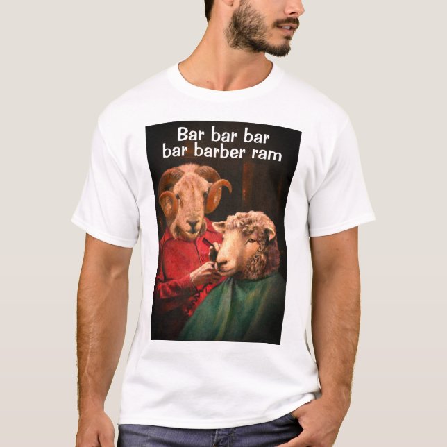 Bar Barber Ram Joke T-shirt (Front)