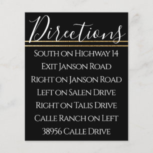 Bar Bat Mitzvah Elegant Gold Black Direction Card