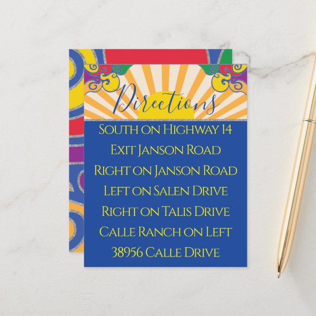 Bar Bat Mitzvah Enclosure/Direction Card Swirls (Front/Back In Situ)