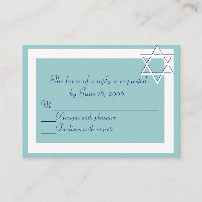 Bar/Bat Mitzvah Invitations Response Card (Front)