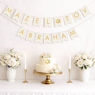 Bar Bat Mitzvah Ivory Gold Star Mazel Tov 7 Letter Bunting