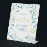 Bar Bat Mitzvah Jewish Wedding Botanicals Custom Pedestal Sign<br><div class="desc">Perfect custom sign for a bat mitzvah, bar mitzvah or other Jewish celebration! Hand made watercolor art for you! FULLY CUSTOMIZABLE! Click on “Personalise” above to edit the text. Click "edit using design tool" to adjust the fonts, colours and placements and to delete the back side design if you prefer.THANK...</div>
