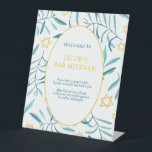 Bar Bat Mitzvah Jewish Wedding Botanicals Custom Pedestal Sign<br><div class="desc">Perfect custom sign for a bat mitzvah, bar mitzvah or other Jewish celebration! Hand made watercolor art for you! FULLY CUSTOMIZABLE! Click on “Personalise” above to edit the text. Click "edit using design tool" to adjust the fonts, colours and placements and to delete the back side design if you prefer.THANK...</div>