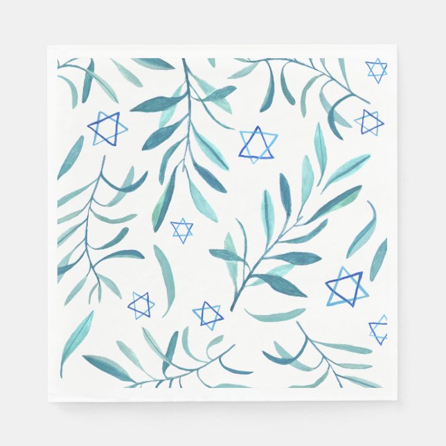Bar Bat Mitzvah Jewish Wedding Hanukkah Watercolor Napkin (Front)