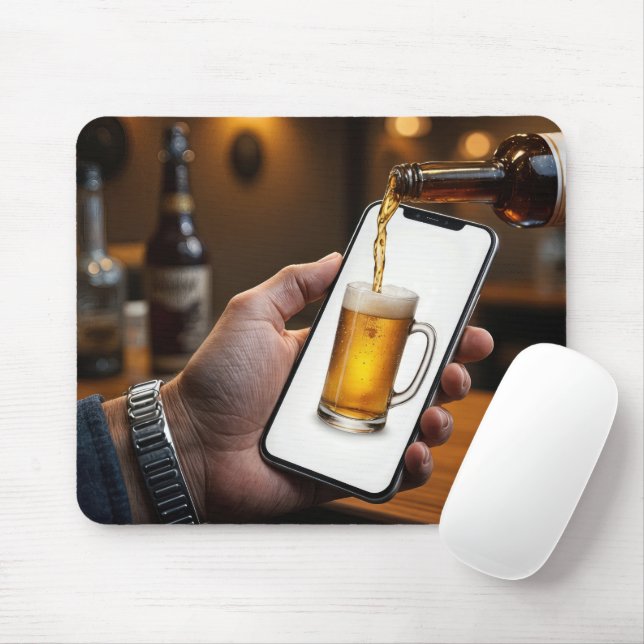 Bar Beer Bottle Pouring Beer Mouse Pad (With Mouse)