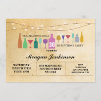Bar Birthday Party Cocktails Drinks Vintage Invite