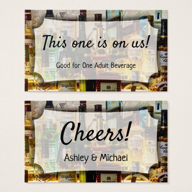 Bar Bottles Photo, Wedding & Event Drink Tickets (Front & Back)