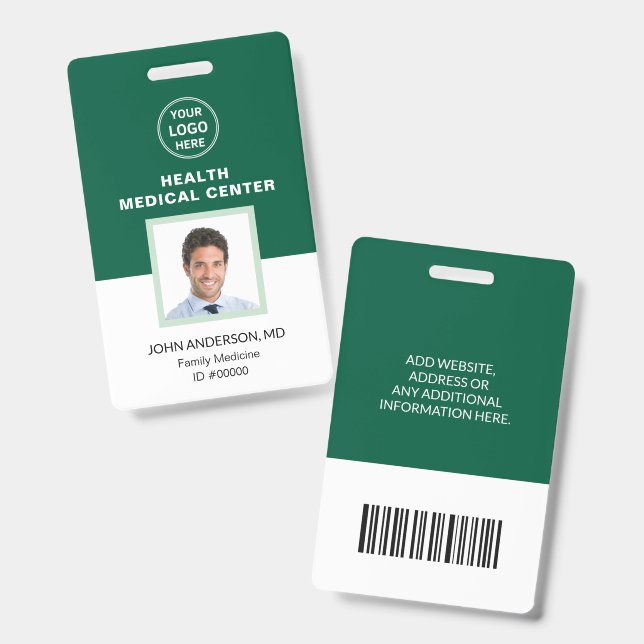Bar Code ID Medical Clinic Doctor Green Badge (Front & Back)