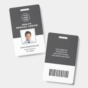 Bar Code ID Medical Clinic Doctor Grey Badge