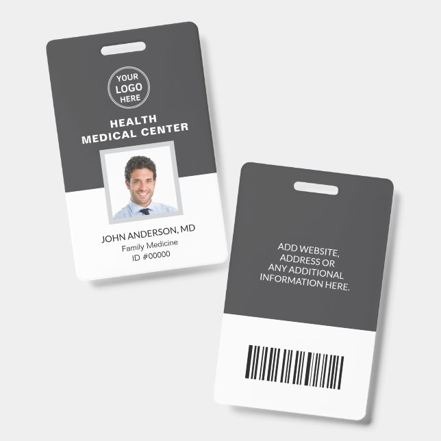 Bar Code ID Medical Clinic Doctor Grey Badge (Front & Back)
