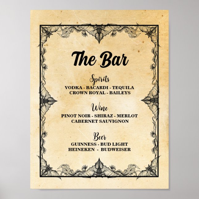 Bar Gothic Halloween Sign Bats Wedding Reception (Front)