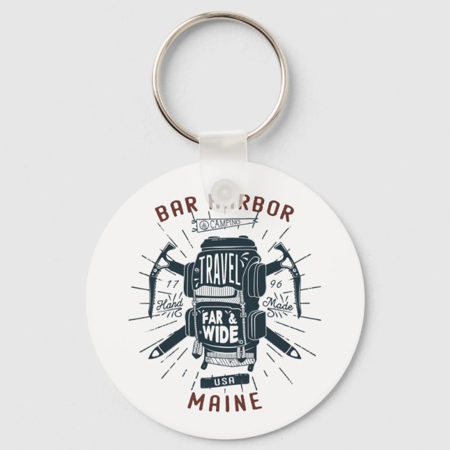 Bar Harbor Maine Backpack Gear Retro Travel Key Ring (Front)