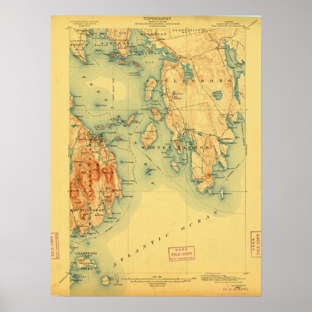 Bar Harbor ME Vintage Map Poster (Front)