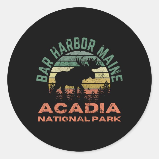 Bar Harbour Acadia National Park Maine Moose Hikin Classic Round Sticker (Front)