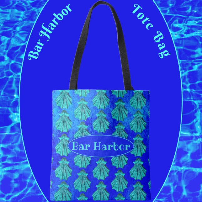 Bar Harbour Maine Bold Blue Scallop Shell Tote Bag (Creator Uploaded)
