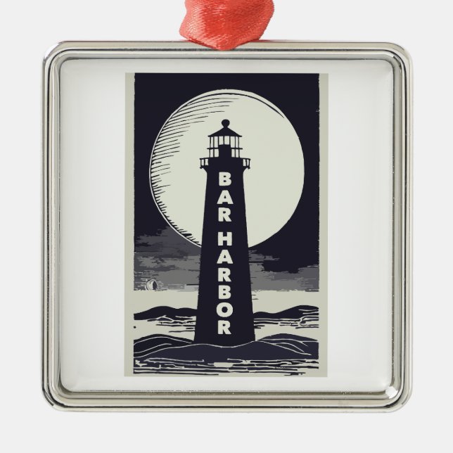 Bar Harbour Maine Lighthouse Moon Metal Tree Decoration (Front)