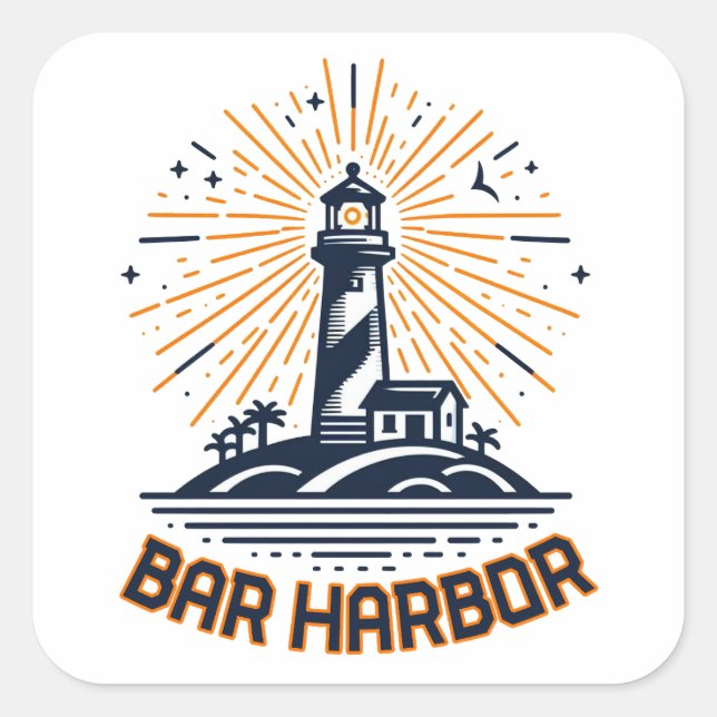 Bar Harbour Maine Lighthouse Sunrise Square Sticker (Front)