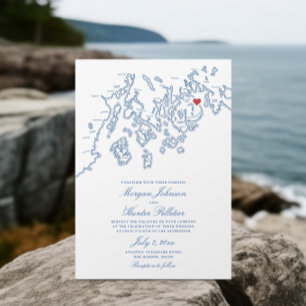 Bar Harbour Maine Map Elegant Navy Wedding Invitation