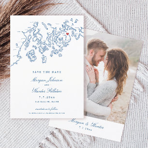 Bar Harbour Maine Map Navy Blue Photo Save The Date