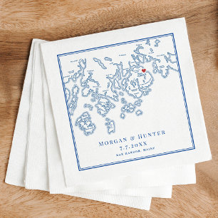Bar Harbour Maine Map Navy Elegant Wedding Napkin