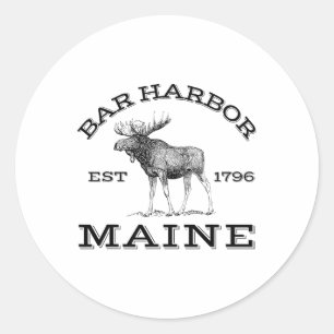 Bar Harbour Maine Moose Hiking Outdoors Acadia Nat Classic Round Sticker