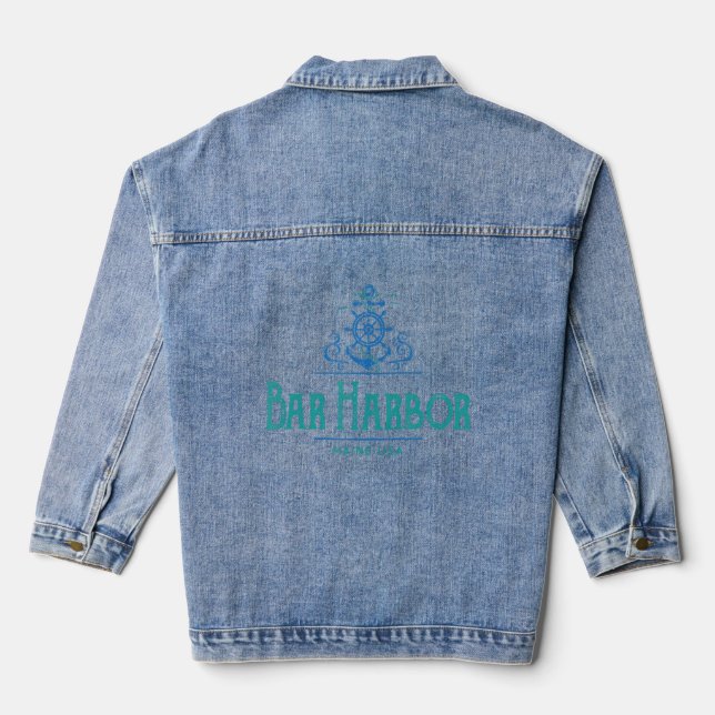 Bar Harbour Maine Nautical Design  Denim Jacket (Back)