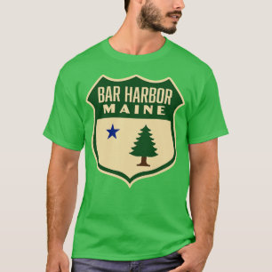 Bar Harbour Maine Retro Pine Tree Shield Green T-Shirt