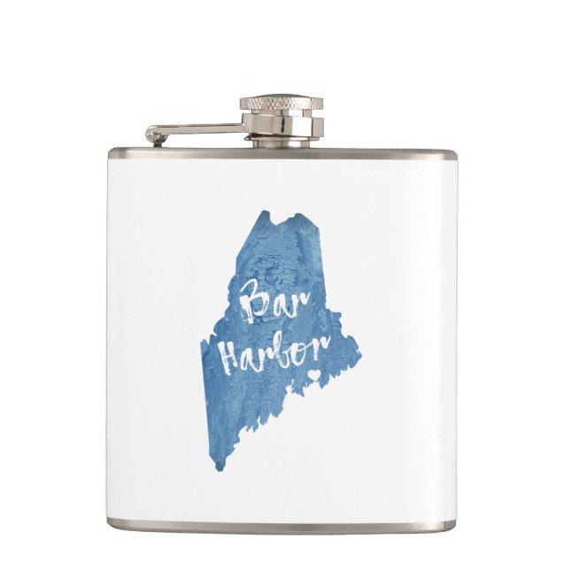 Bar Harbour Maine Wood Grain Hip Flask (Front)