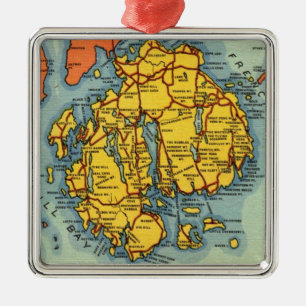 Bar Harbour Mt Desert Map Metal Tree Decoration