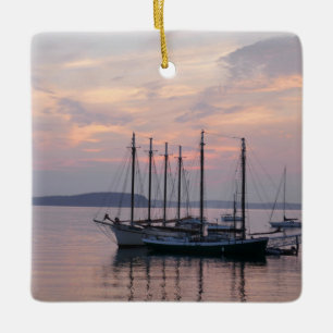 Bar Harbour Ships at Sunrise II Ceramic Ornament