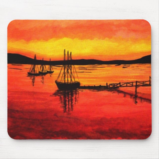 Bar Harbour Sunset Watercolor Mouse Pad (Front)