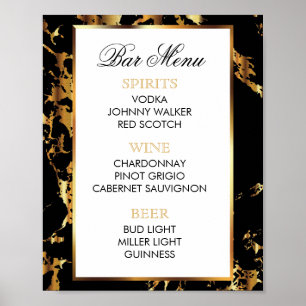 Bar Menu -  Black and Gold Marble and Black Poster