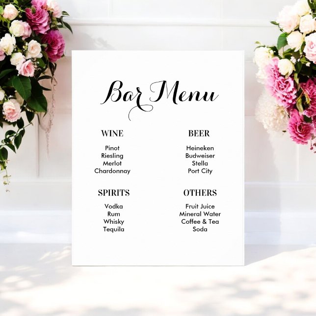 Bar Menu Black White Wedding Drinks  Poster (Creator Uploaded)